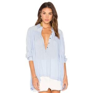 Free People Blue Lovely Day Button Down Top